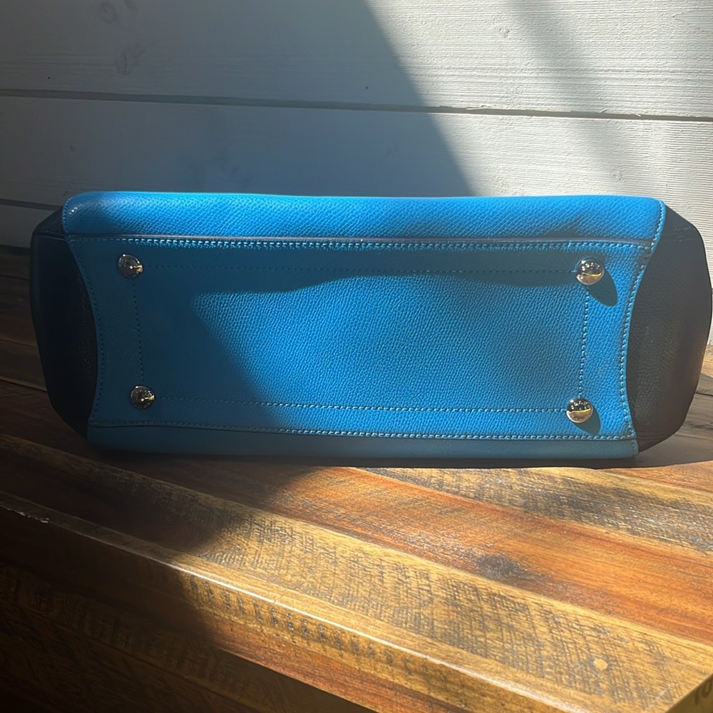 Coach Bright Blue Leather Tote with Orange Trim and Black Sides - Picture 10 of 15